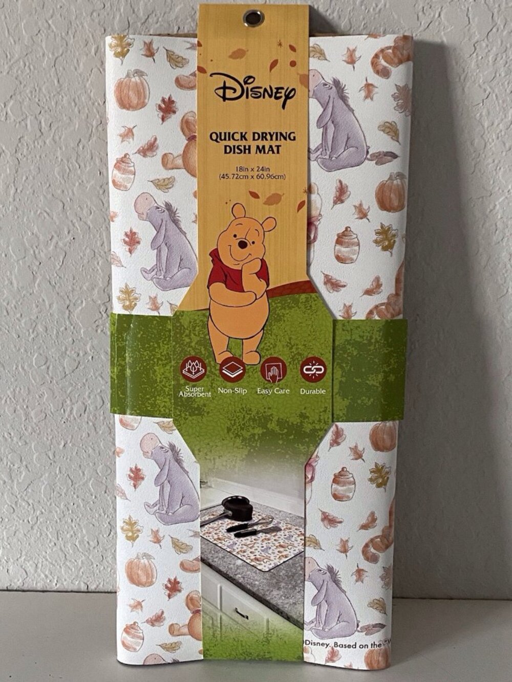 Disney Winnie The Pooh QUICK DRYING RUBBER Kitchen Dish Mat 18 X 24” Autumn Fall